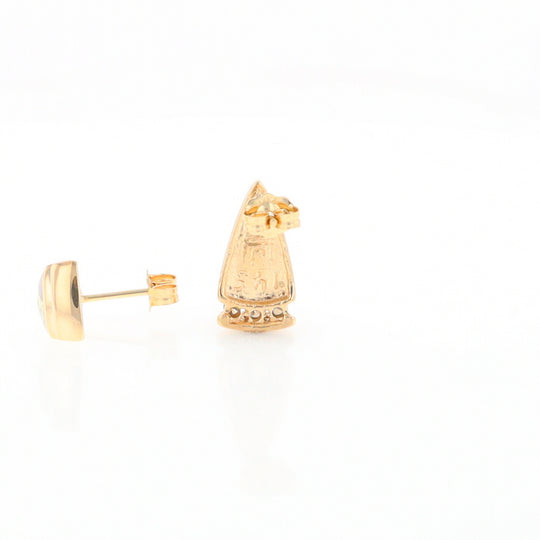 G1 Gold Quartz Earrings Triangle Shape Inlaid Design with .12ctw Diamonds