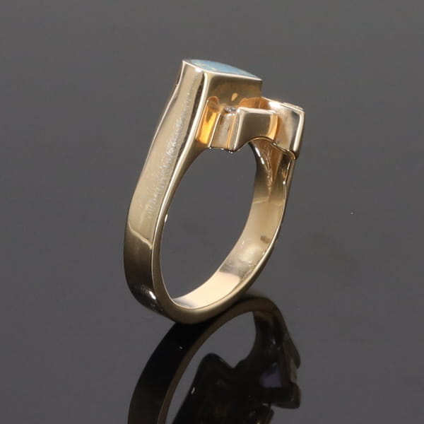 Opal Rings Geometric Inlaid with Tanzanite and .08ctw Round Diamonds