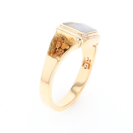 Gold Quartz Ring Square Inlaid Design Double Natural Nugget Sides