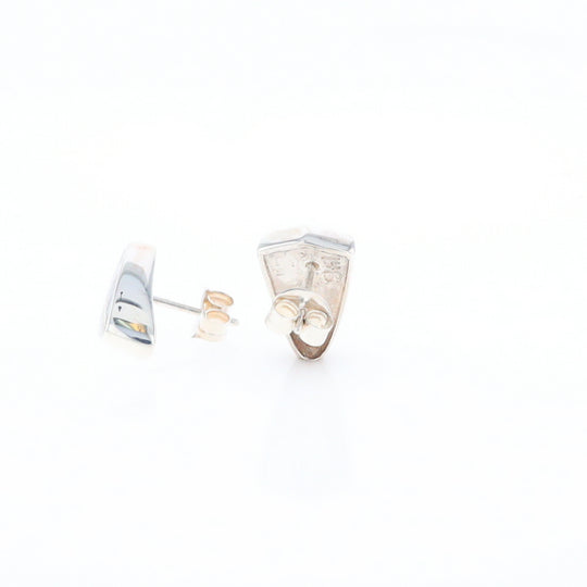 Sterling Silver Gold Quartz Inlaid Shield Stud Earrings - G3