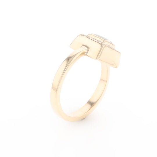 Gold Quartz Ring Square Inlaid Halo .14ctw Diamonds Design