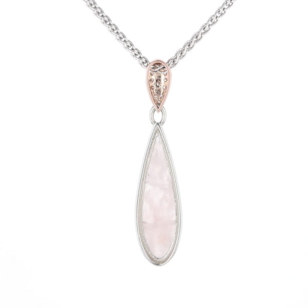 Rose Quartz Teardrop Inlaid Pendant with .11ctw diamonds