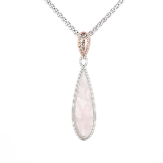 Rose Quartz Teardrop Inlaid Pendant with .11ctw diamonds