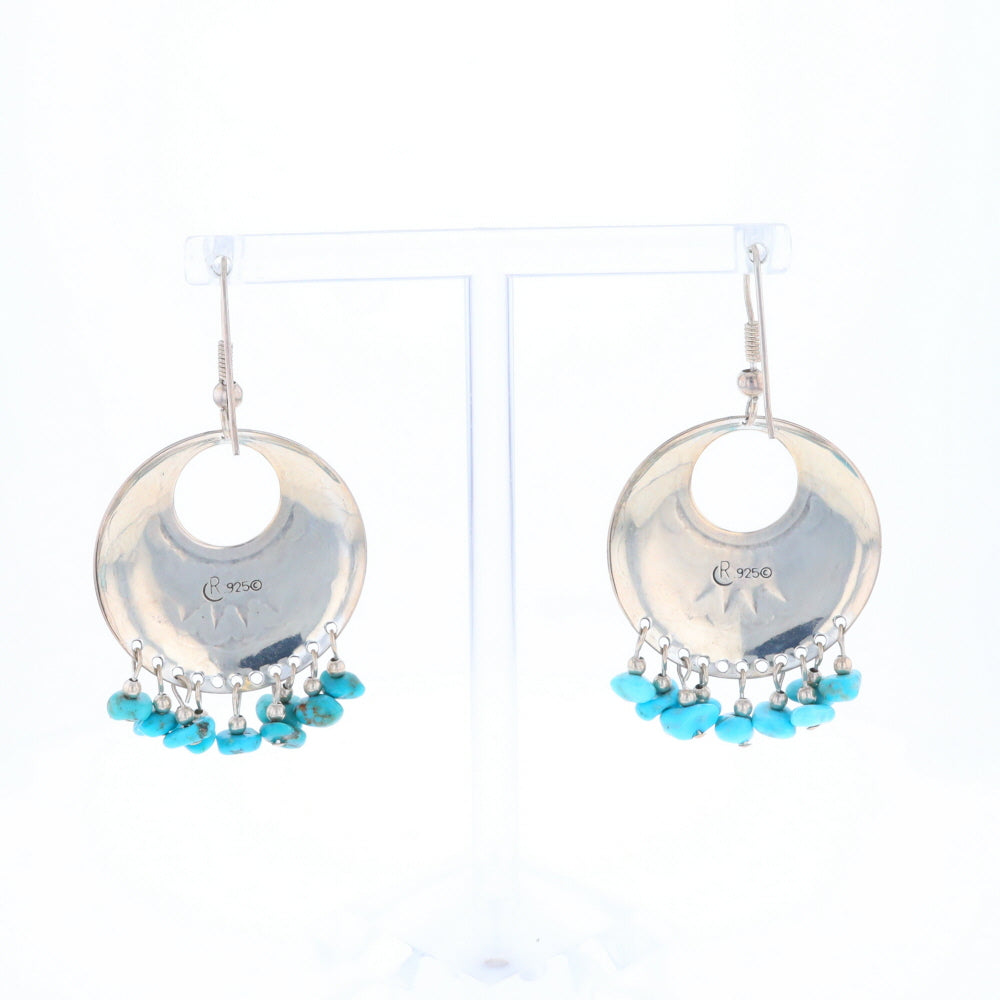 Stamped Silver Hook Earrings with Turquoise Dangles