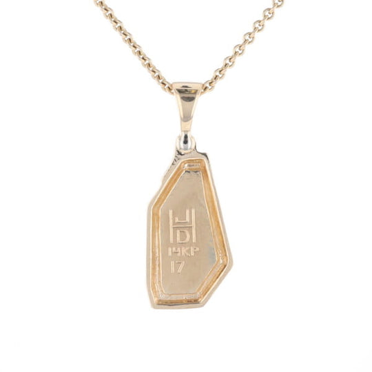 Gold Quartz Necklace .02ct Diamond Geometric Inlaid Design Pendant