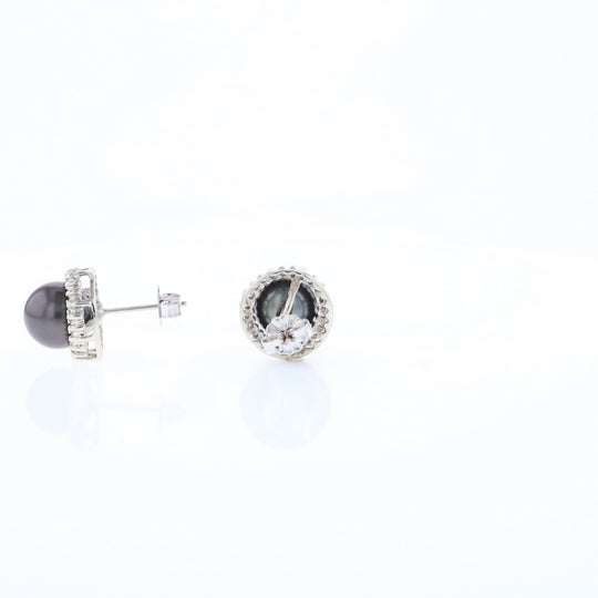 Gray Pearl Halo Studs