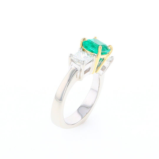 Three-Stone-Row Emerald and Diamond Ring