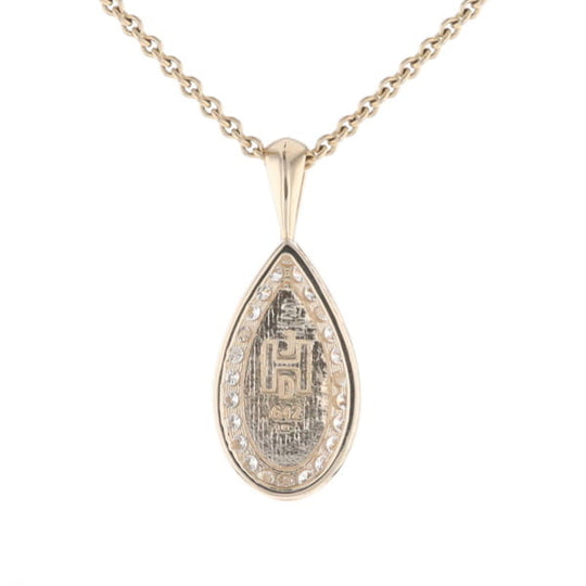 Gold Quartz Pendant Tear Drop Inlaid .42ctw Diamond Halo Design