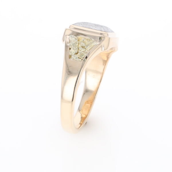 Meteorite Ring Square Inlaid Center Design with Natural Nugget Sides