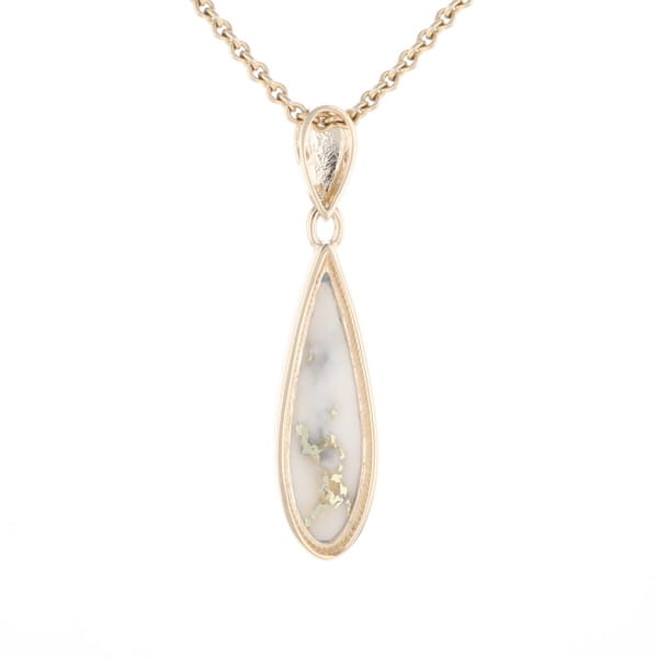 Gold Quartz Pendant Tear Drop Inlaid Design G1