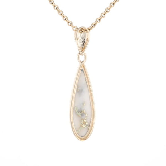 Gold Quartz Pendant Tear Drop Inlaid Design G1