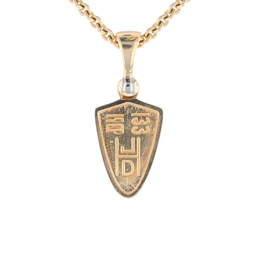 Gold Quartz Necklace Shield Shape Inlaid Pendant with .02ct Diamond