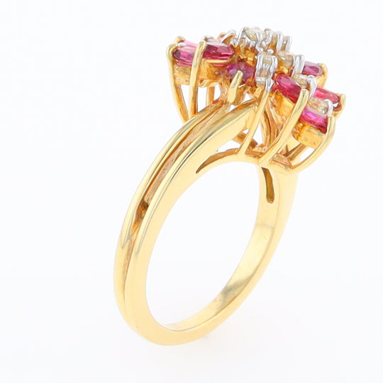 14K Gold Natural Ruby and Diamond Cluster Ring