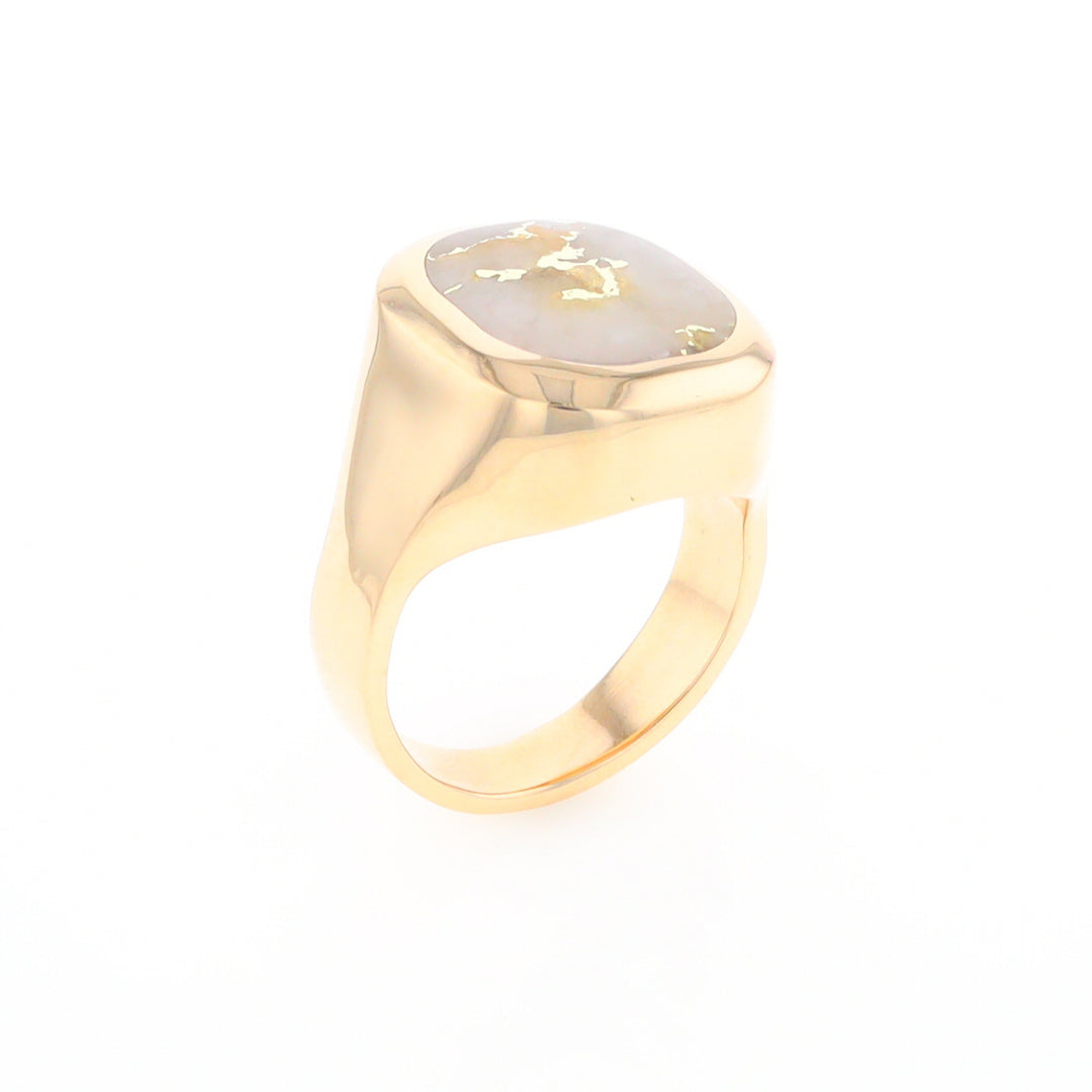 Gold Quartz Ring, Rectangle Inlaid Center