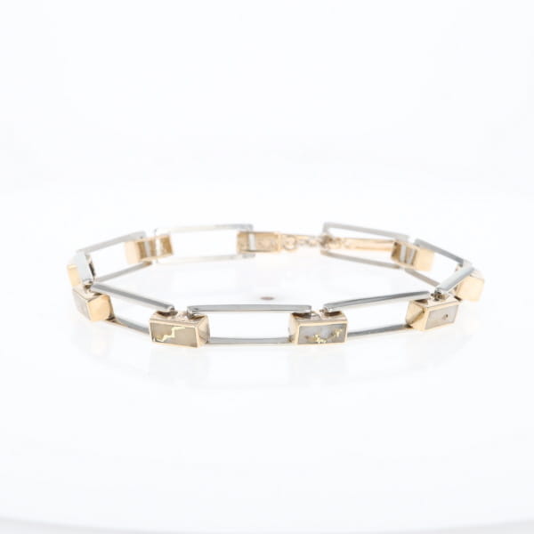 Gold Quartz Bracelet Rectangle Link Inlaid with Toggle Clasp G2