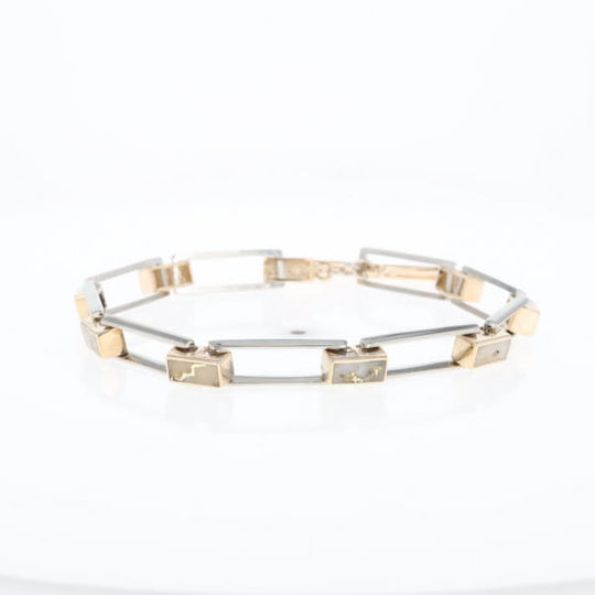 Gold Quartz Bracelet Rectangle Link Inlaid with Toggle Clasp G2