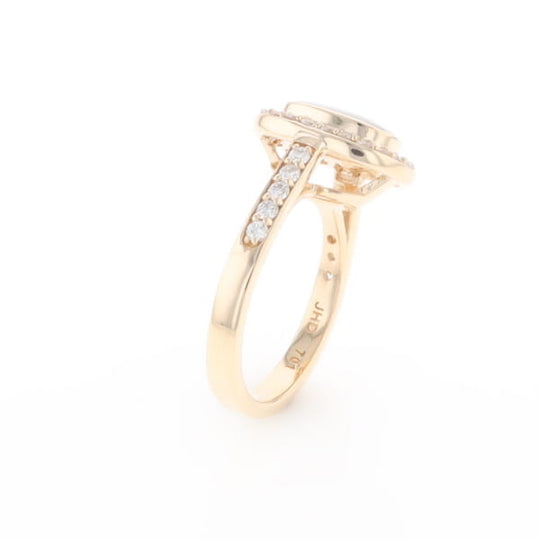 Rectangular Gold Quartz Inlaid Ring with 0.65ctw Diamond Halo