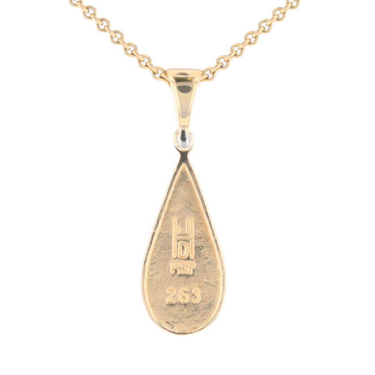 Gold Quartz Necklace Tear Drop Inlaid Pendant with .02ct Diamond