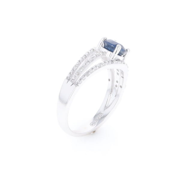 Blue Sapphire Triple Shank Ring With Accent Diamonds