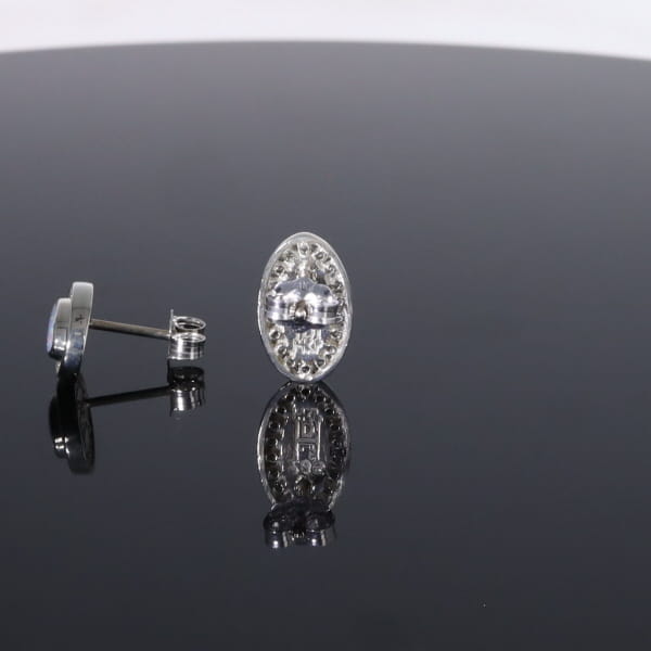 Opal Earrings Oval Inlaid with .25ctw Round Diamond Halo Studs
