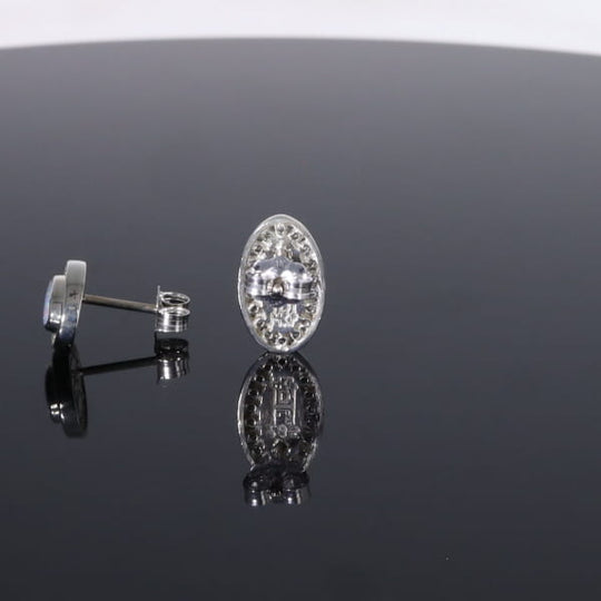 Opal Earrings Oval Inlaid with .25ctw Round Diamond Halo Studs