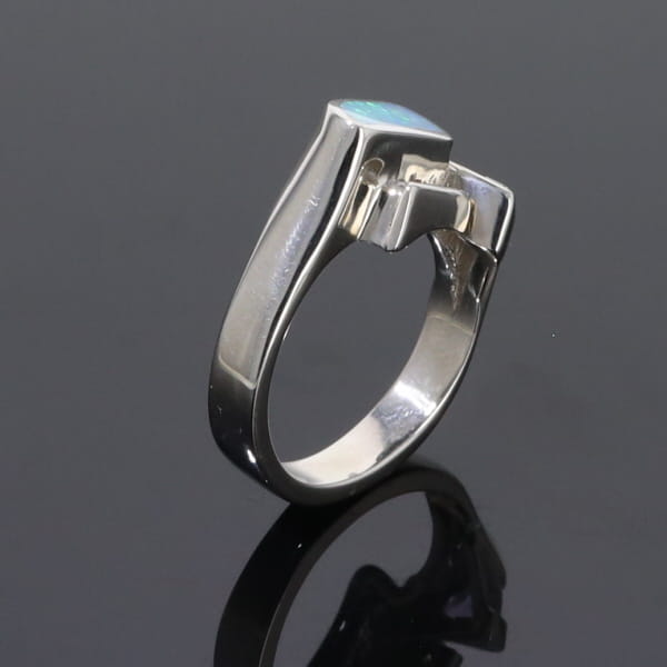 Opal Rings Geometric Inlaid Design with Tanzanite and .08ctw Diamonds