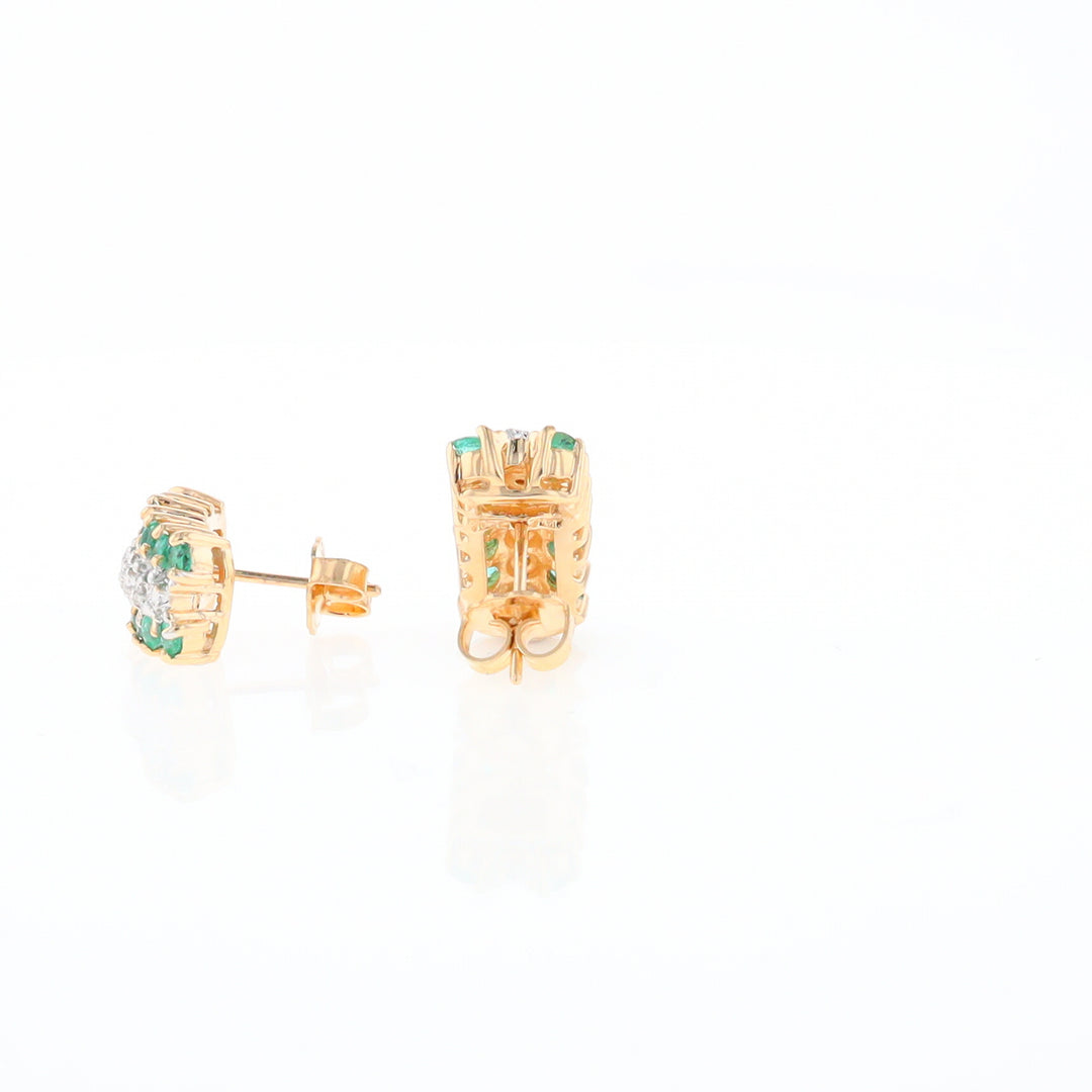 Three-Row Drop Emerald and Diamond Earrings