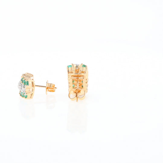 Three-Row Drop Emerald and Diamond Earrings