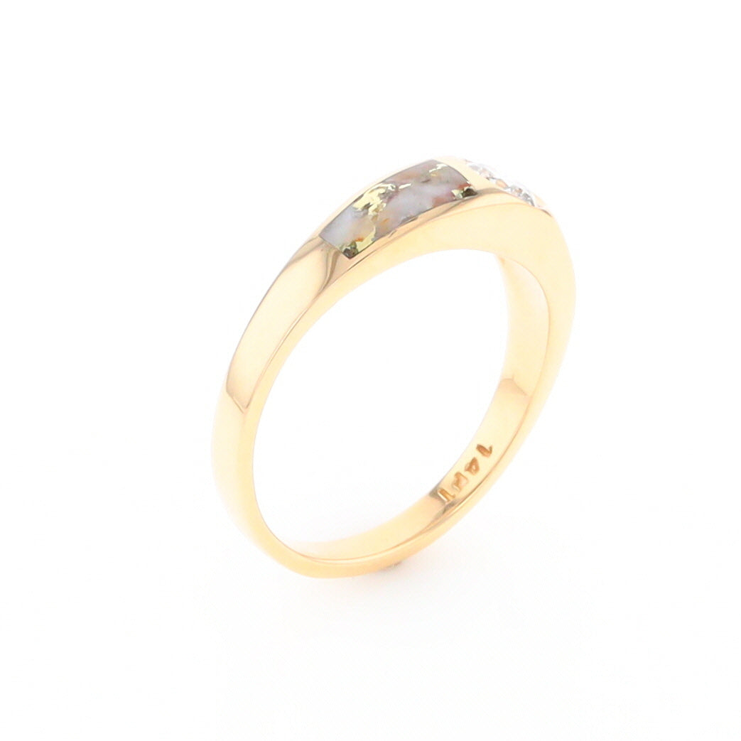 Gold Quartz Ring Double Sided Inlaid with a .61ct Round Diamond