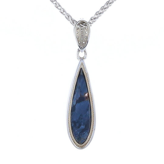 Pietersite necklace tear drop inlaid design pendant with .11ctw diamonds