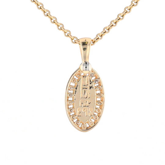 Gold Quartz Pendant Oval Inlaid with .22ctw Round Diamonds Halo