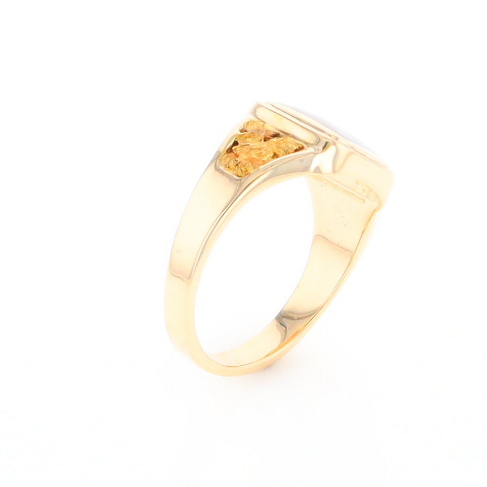 Gold Quartz Ring Square Inlaid Center Design with Natural Nugget Sides