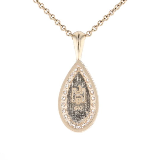 Gold Quartz Pendant Tear Drop Inlaid .42ctw Diamond Halo Design
