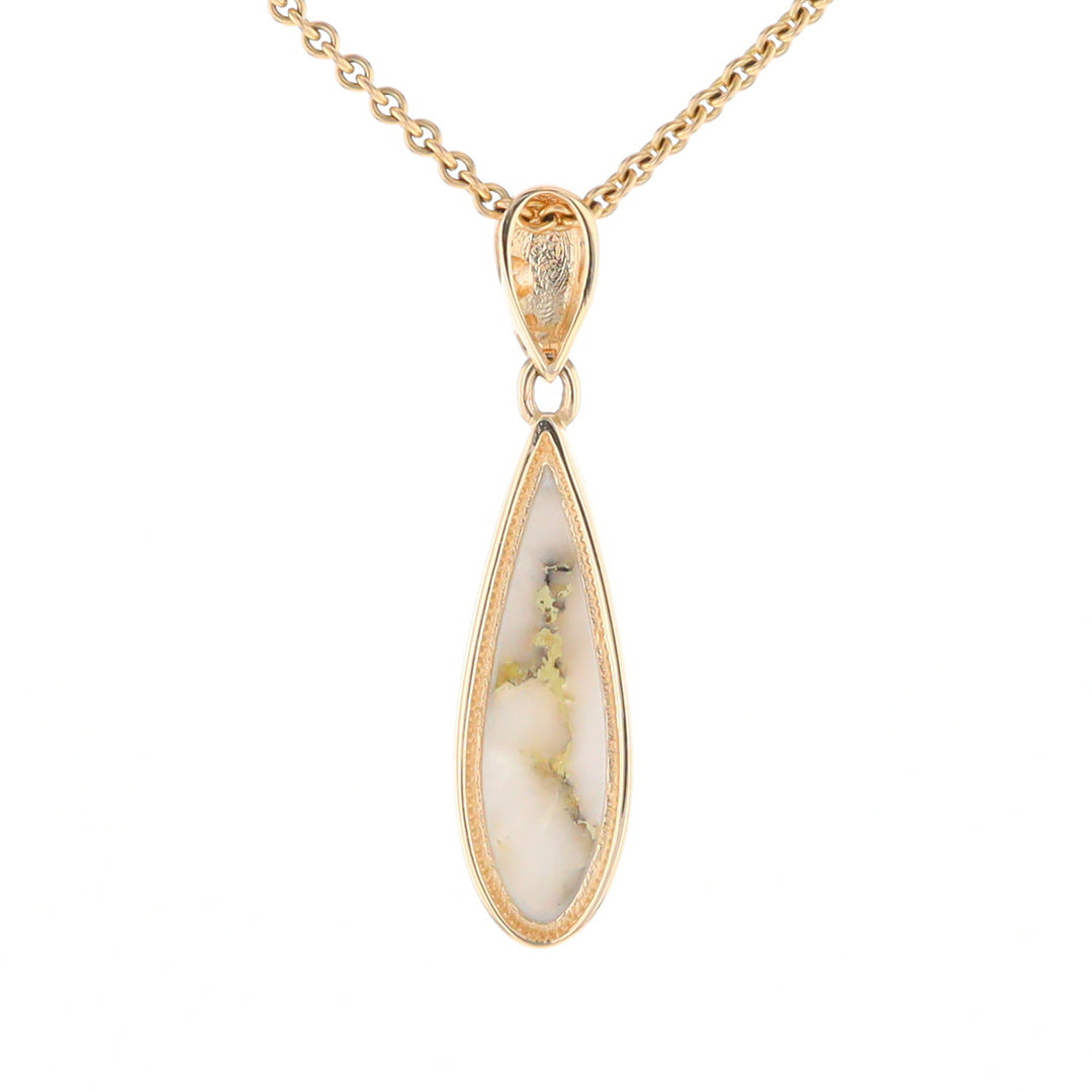 Gold Quartz Pendant Tear Drop Inlaid Design G2