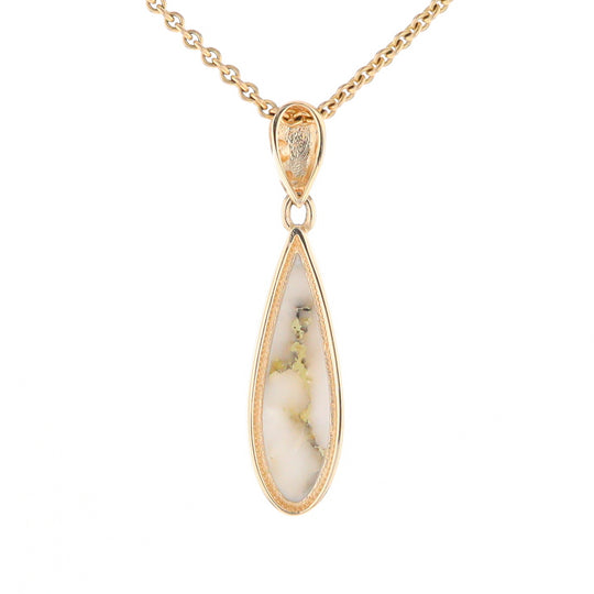 Gold Quartz Pendant Tear Drop Inlaid Design G2