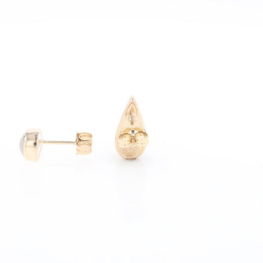 Gold Quartz Earrings Tear Drop Inlaid Studs