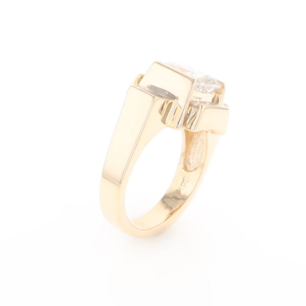 Princess Cut Diamond Gold Quartz 2-Square Inlaid Ring
