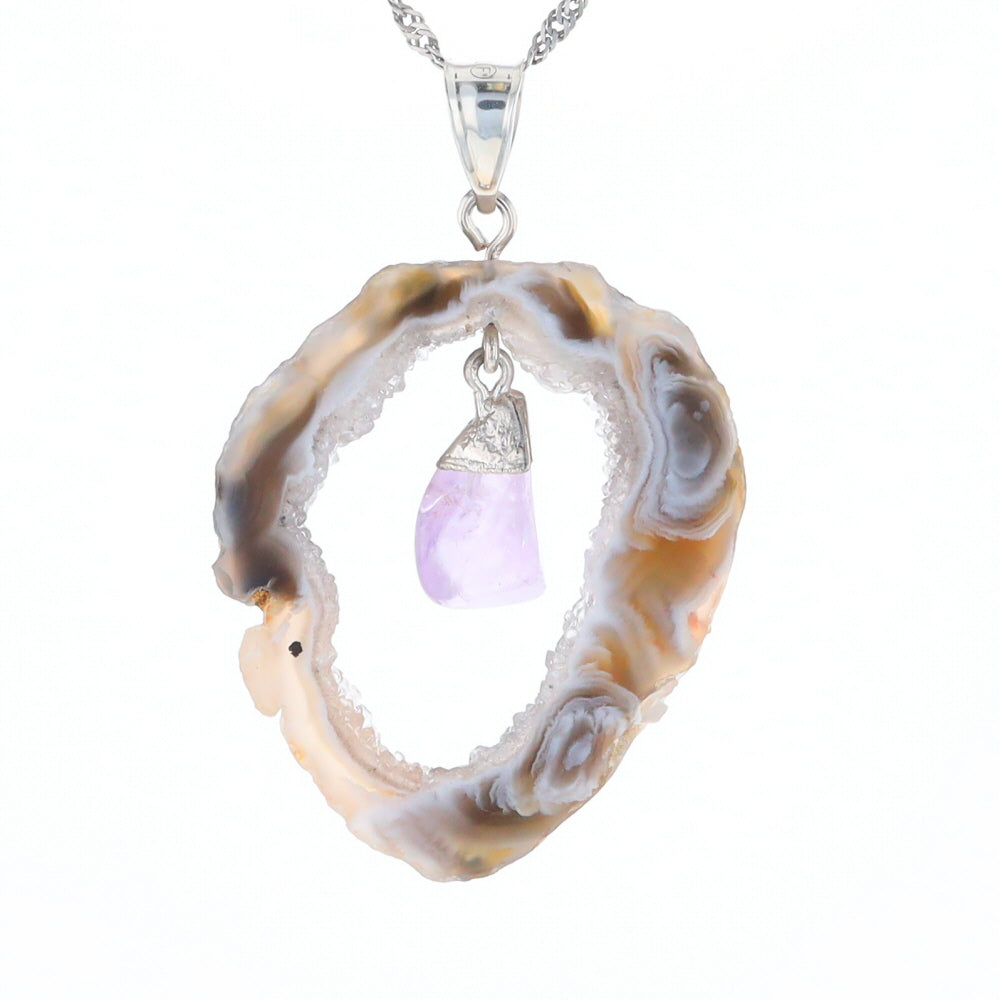 Druzy Quartz With Dangling Amethyst Pendant