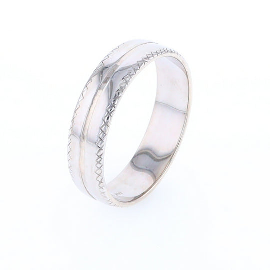 White Gold Cross Hatch Design Wedding Band