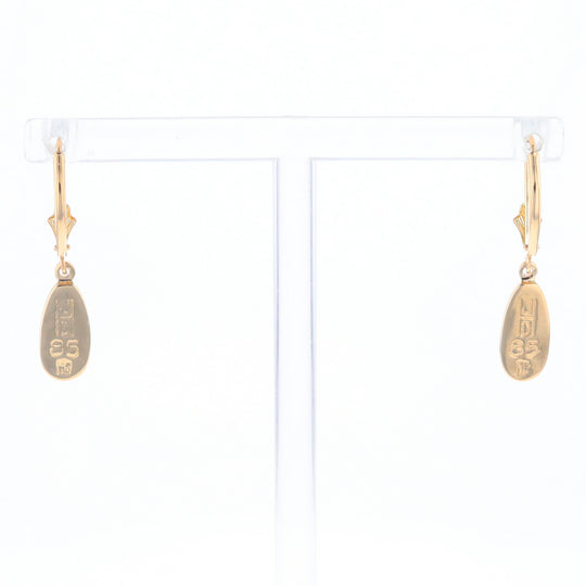 Gold Quartz Earrings Tear Drop Inlaid Lever Backs