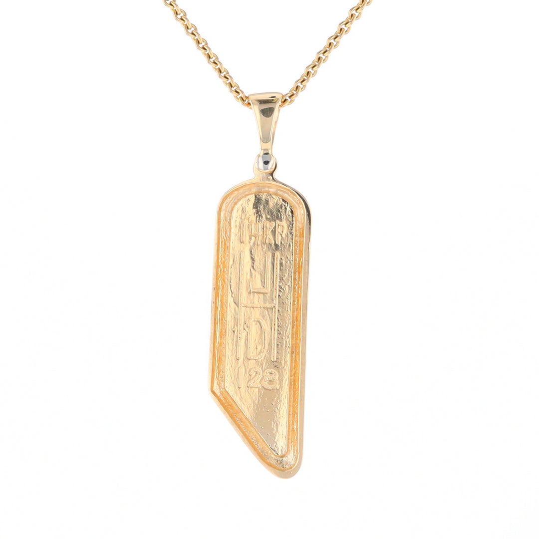 Gold Quartz Long Geometric Inlaid Pendant