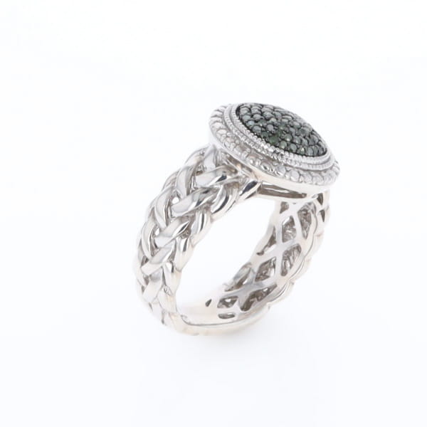 Green Diamond Braided Cluster Ring