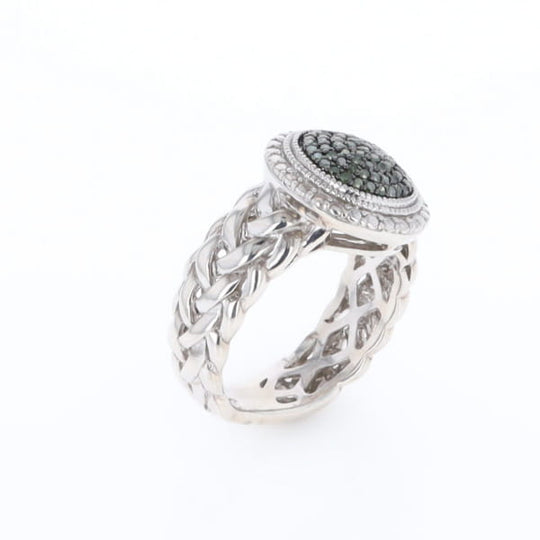 Green Diamond Braided Cluster Ring