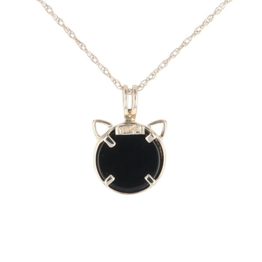 Onyx Cat Pendant with Diamond Eyes