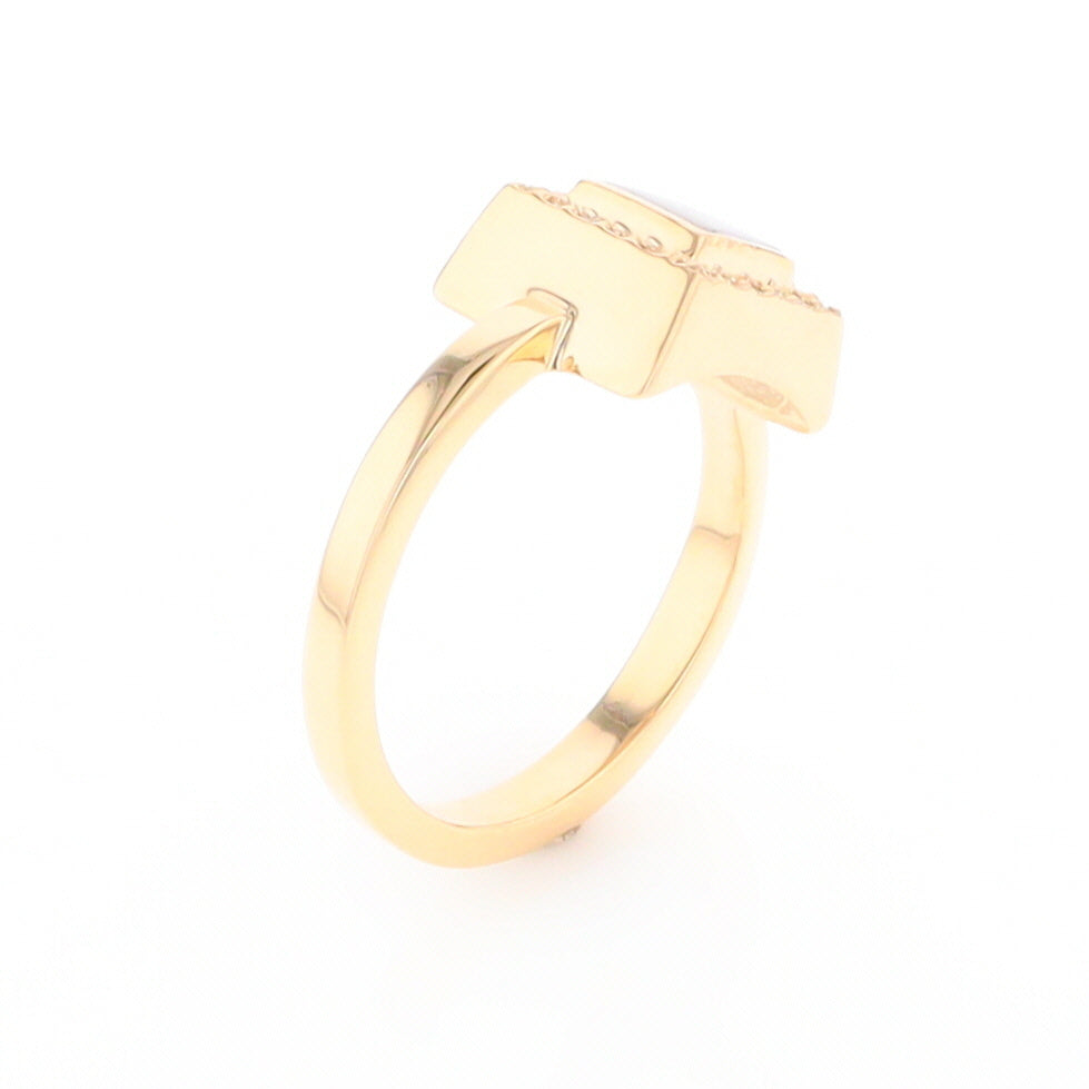 Gold Quartz Ring Square Inlaid Halo .14ctw Diamonds Design