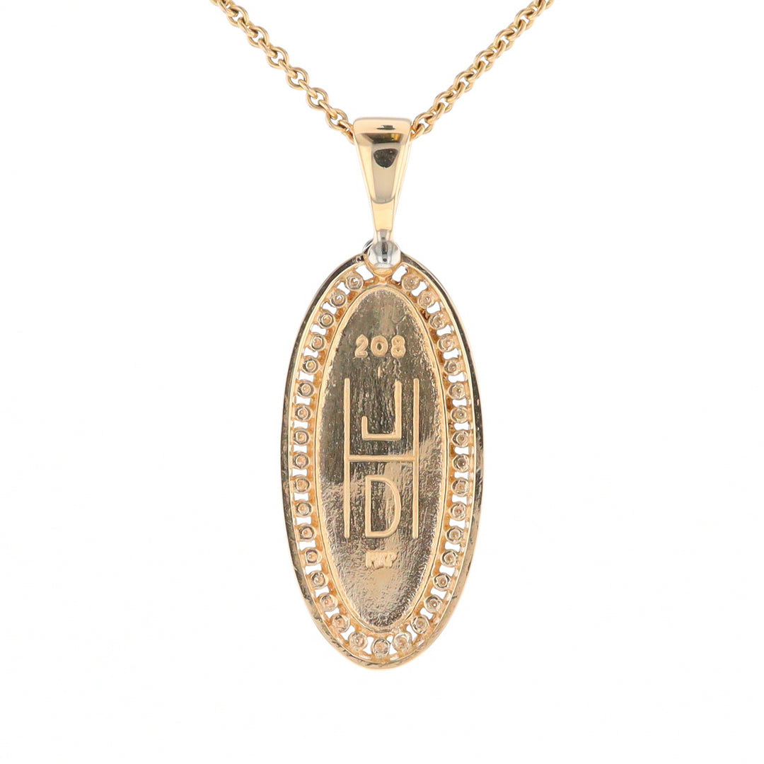 Gold Quartz Necklace .54ctw Halo Diamond Oval Inlaid Pendant