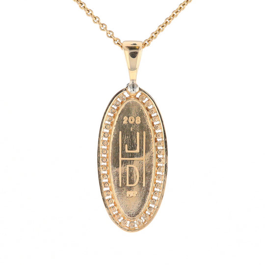 Gold Quartz Necklace .54ctw Halo Diamond Oval Inlaid Pendant