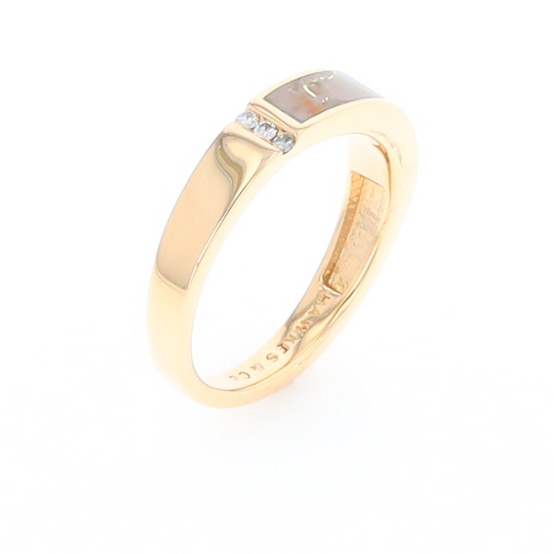 Gold Quartz Ring Double Inlaid Design with .03ctw Round Diamonds