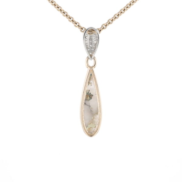 Gold Quartz Necklace Tear Drop Inlaid Pendant with .11ctw Diamonds