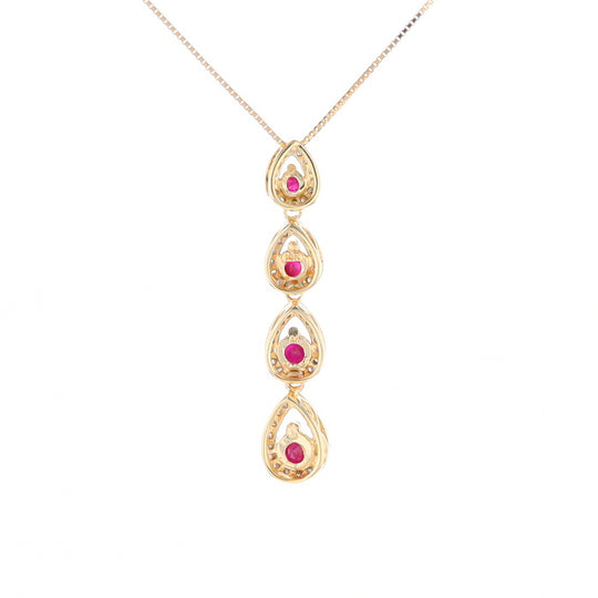 Ruby Drop Necklace with Pear Shaped Diamond Halos